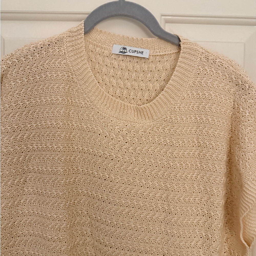 Cupshe Beige Knit Crew Neck Coverup with side slits